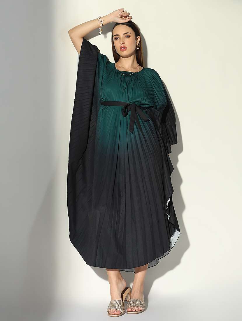 women green ombre kaftan dress with belt - 21682074 -  Standard Image - 4