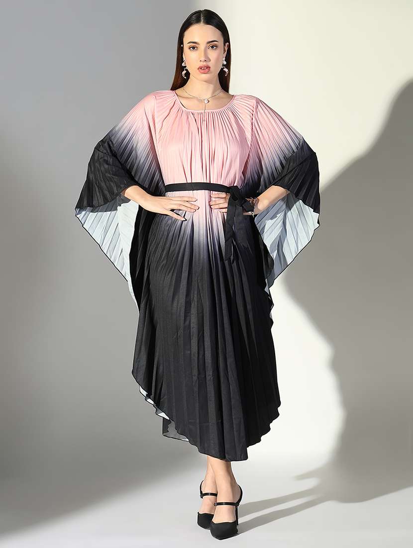 women pink ombre kaftan dress with belt