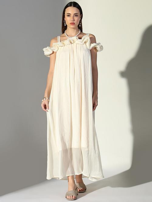 women solid shoulder strap neck a-line dress - 21682077 -  Standard Image - 0