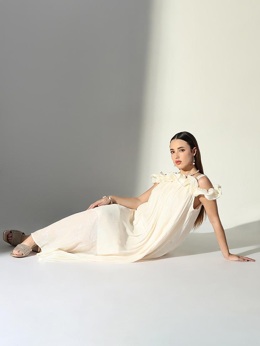 women solid shoulder strap neck a-line dress - 21682077 -  Standard Image - 1