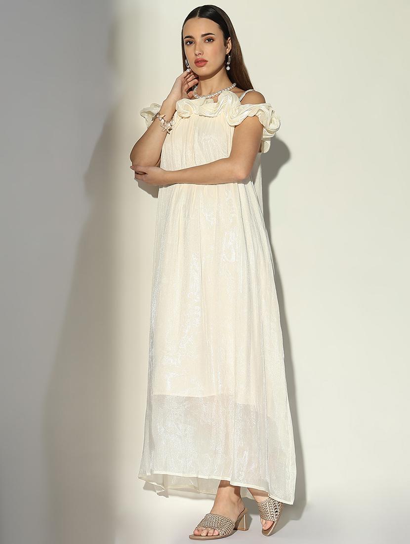 women solid shoulder strap neck a-line dress - 21682077 - Standard Image - 4