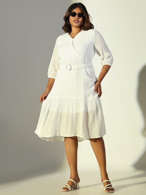 women solid v neck tiered dress - 21682086 - Standard Image - 0