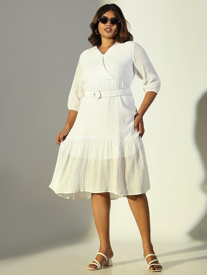 women solid v neck tiered dress - 21682086 - Zoom Image - 0