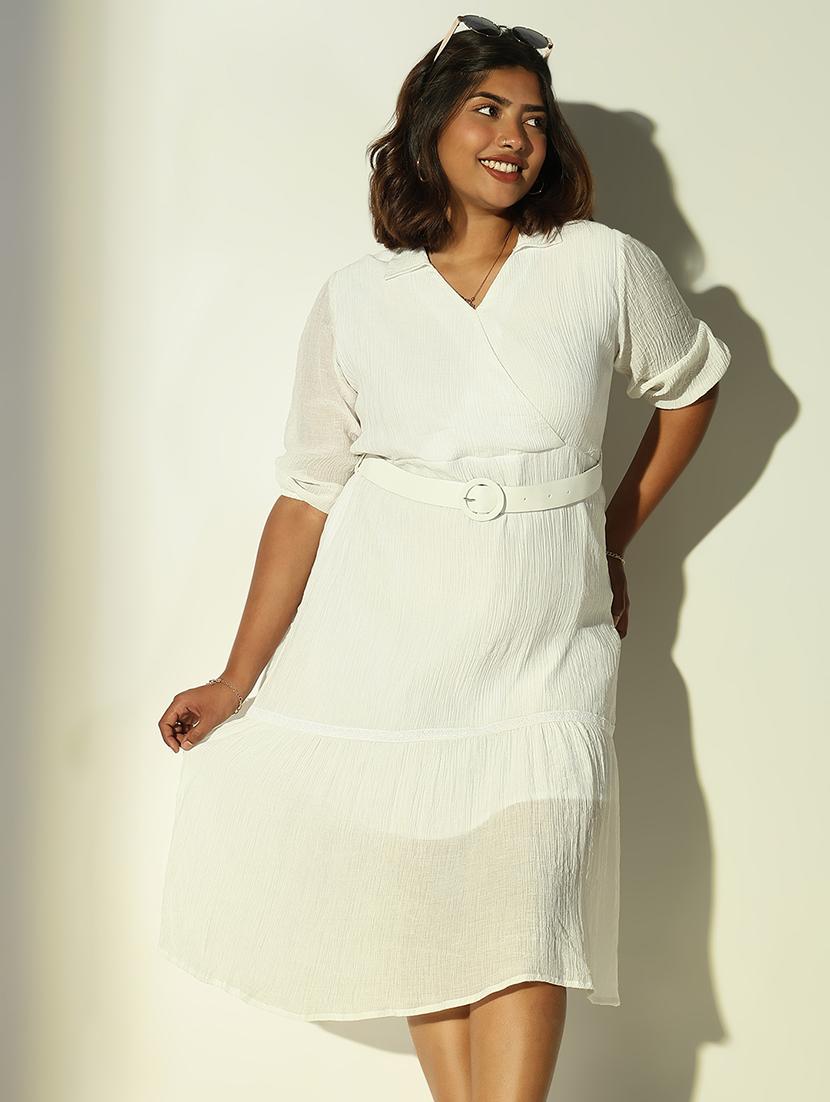 women solid v neck tiered dress - 21682086 - Standard Image - 1