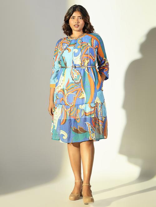 women printed round neck tiered dress - 21682089 - Standard Image - 0