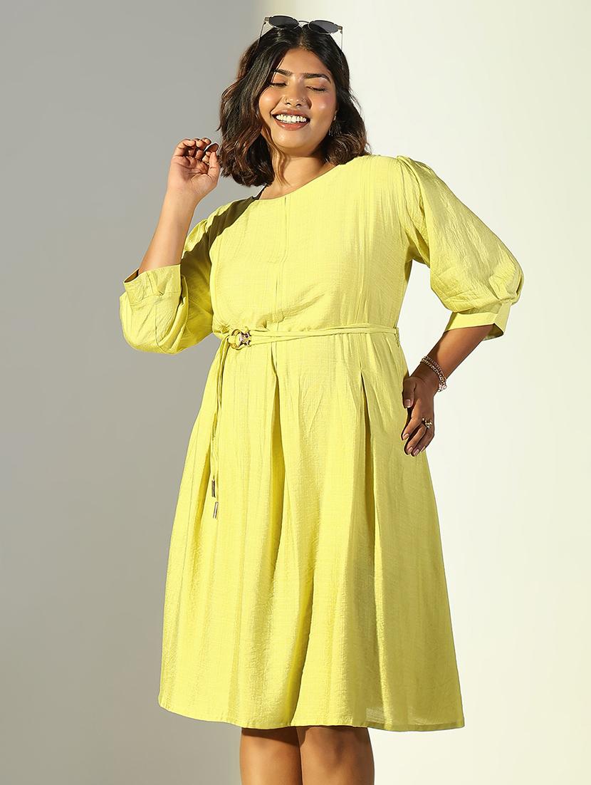 women solid round neck a-line dress - 21682091 -  Standard Image - 1