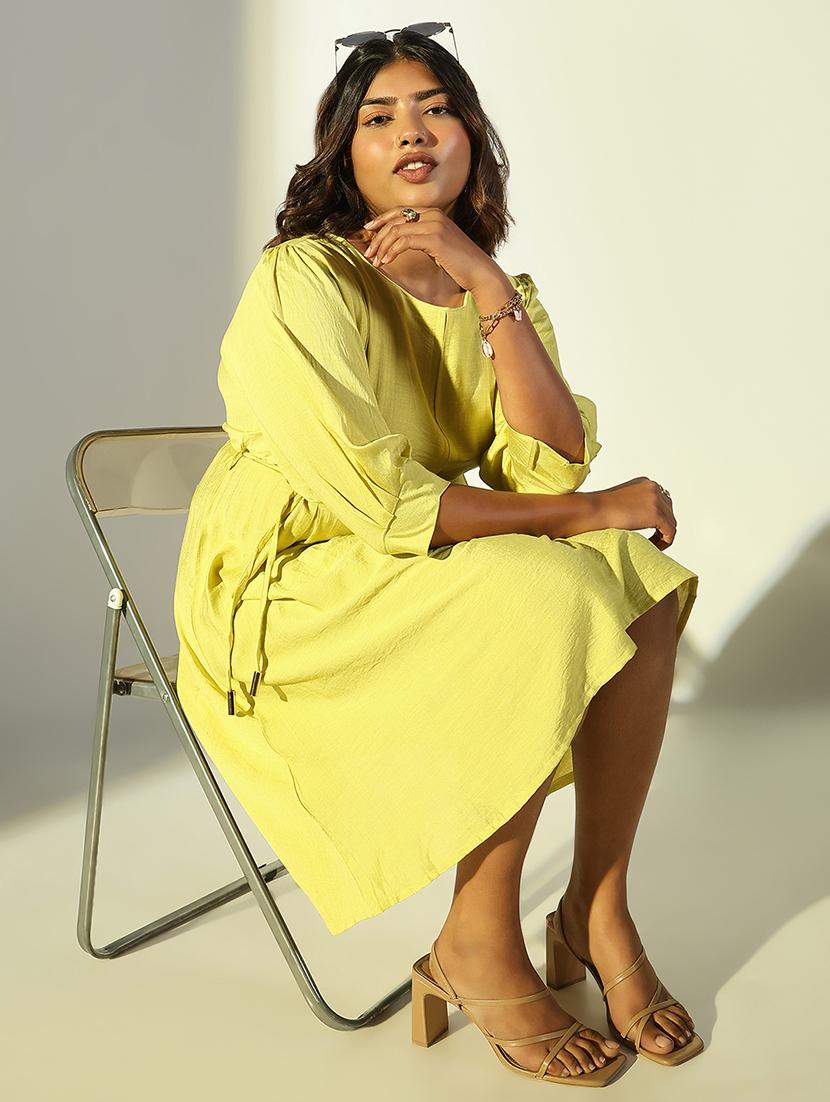 women solid round neck a-line dress - 21682091 - Standard Image - 4