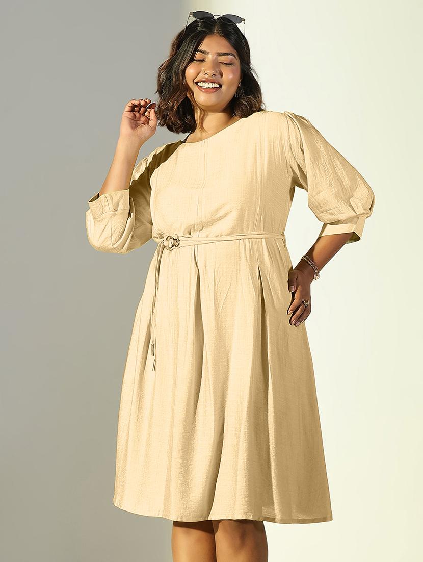women solid round neck a-line dress - 21682092 -  Standard Image - 1