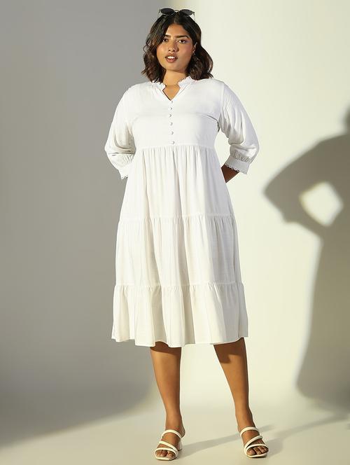 women solid mandarin neck tiered dress - 21682095 - Standard Image - 0