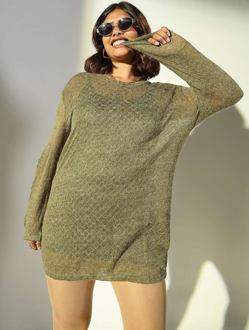 women olive self design sheath dress - 21682097 -  Standard Image - 1