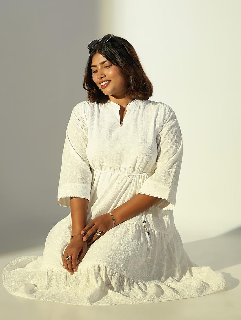 women white embroidered tiered dress - 21682098 -  Standard Image - 1