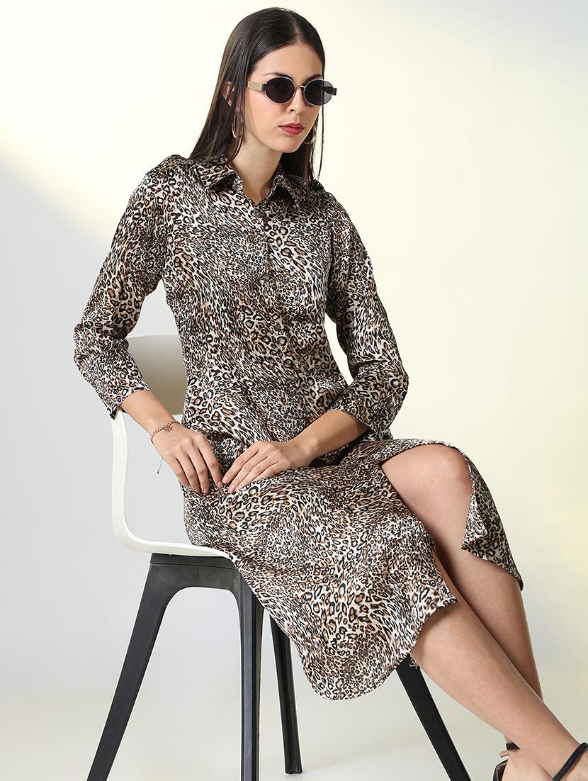 women animal pint collared shirt dress - 21682106 - Standard Image - 1