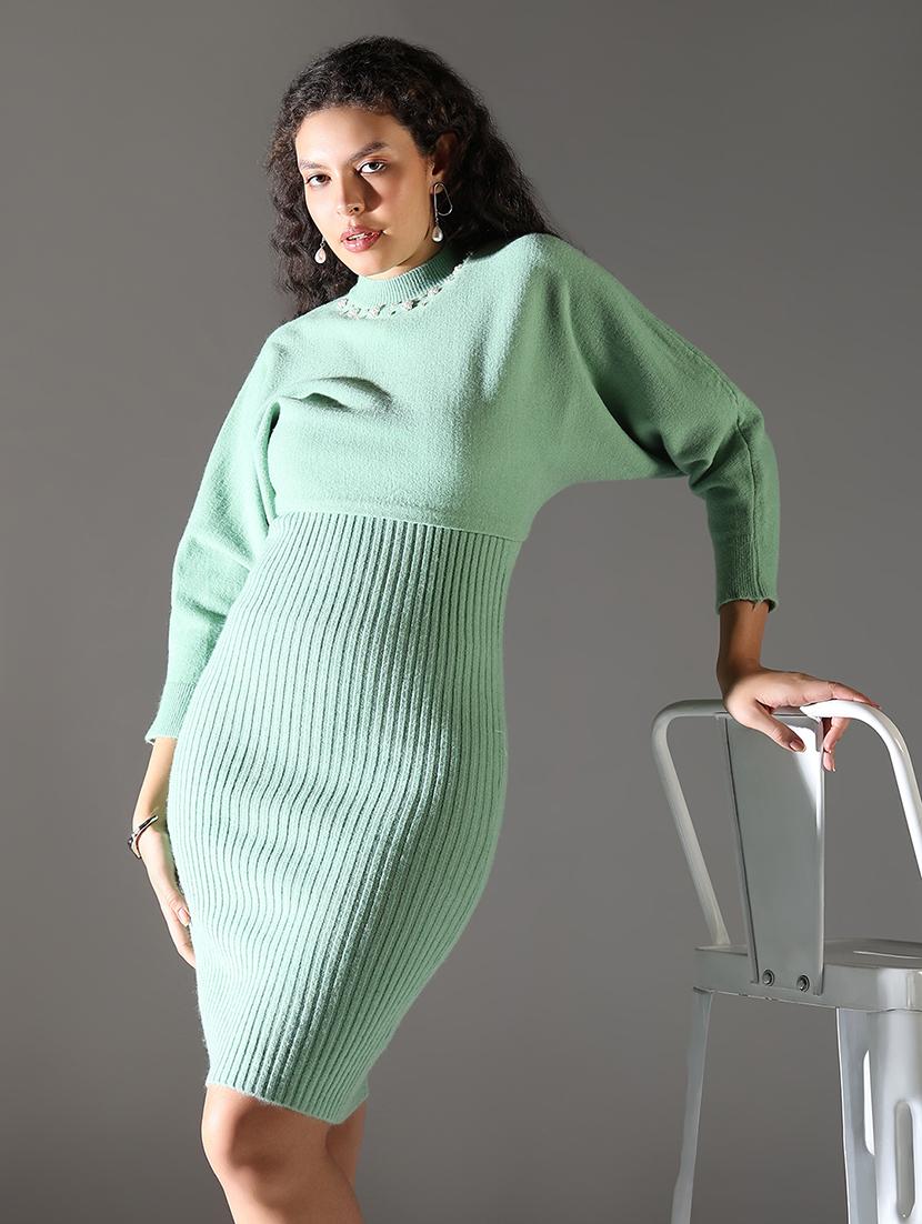 women solid winter wear bodycon dress with pullover - 21682108 -  Standard Image - 1
