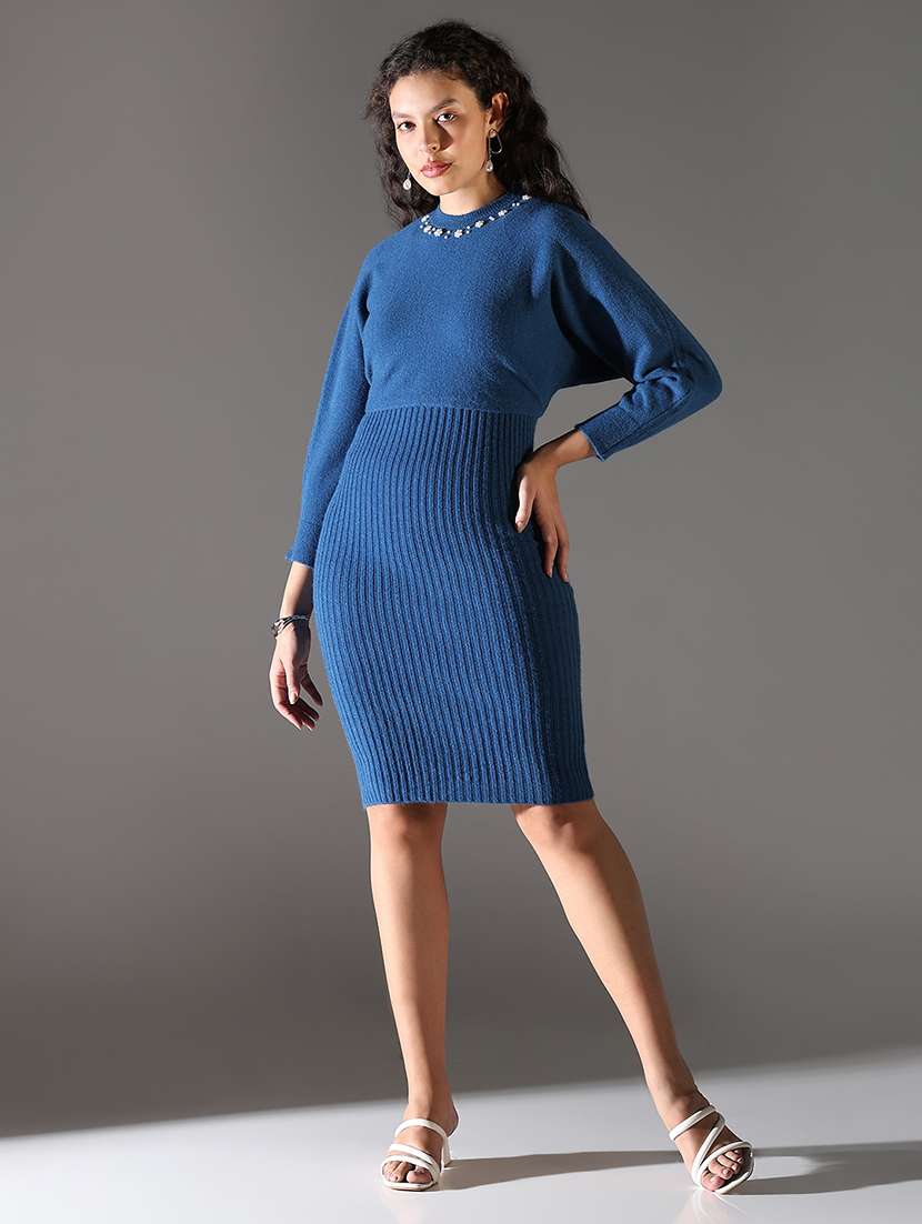 women solid winter wear bodycon dress with pullover - 21682109 -  Standard Image - 6