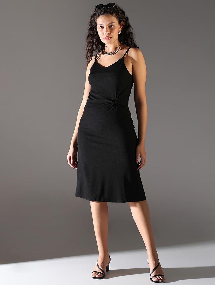 women solid shoulder strap a-line dress - 21682120 -  Zoom Image - 0