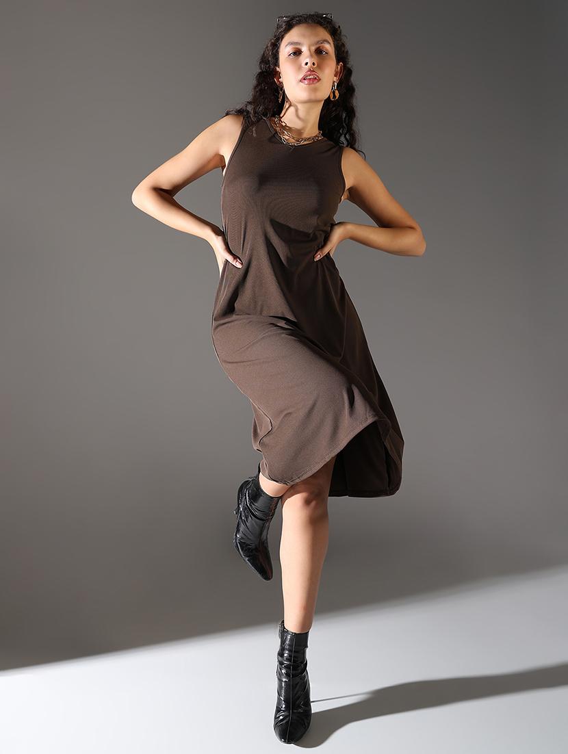 women solid sleeveless a-line dress - 21682121 - Standard Image - 4
