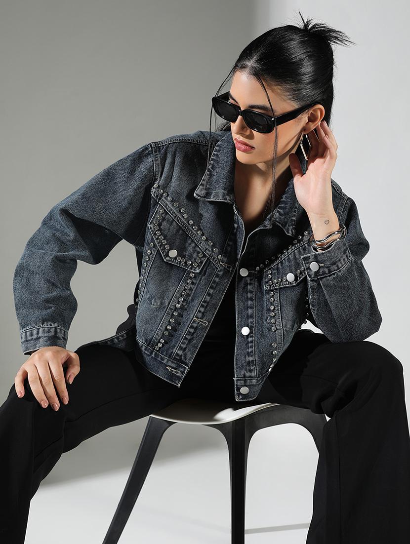 women embellished long sleeve denim jacket - 21682125 - Standard Image - 1