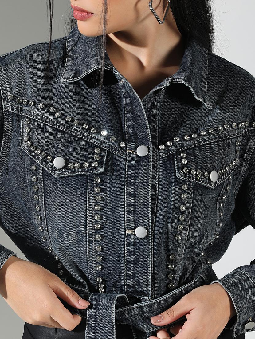 women embellished long sleeve denim jacket - 21682125 - Standard Image - 6