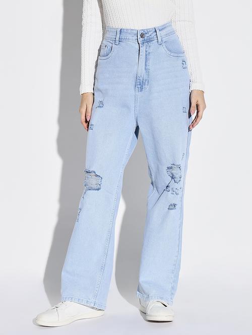 women light blue denim distress jean - 21682127 - Standard Image - 0
