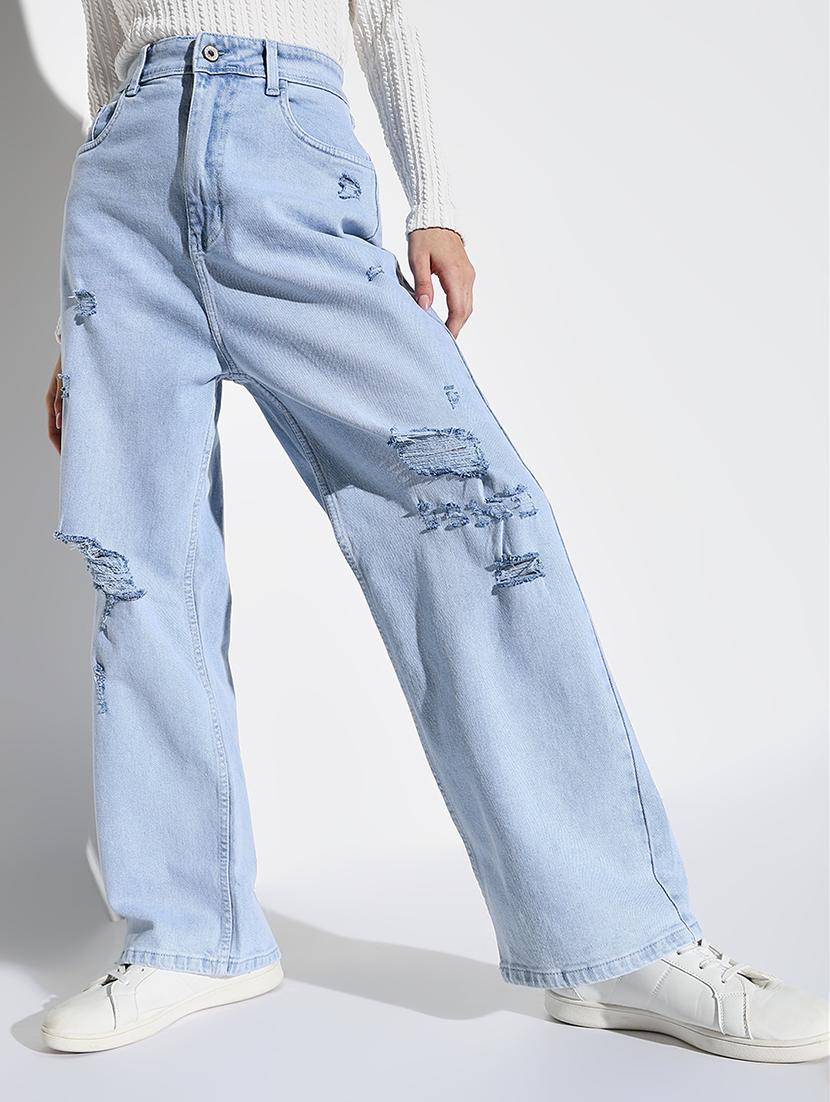 women light blue denim distress jean - 21682127 - Standard Image - 1