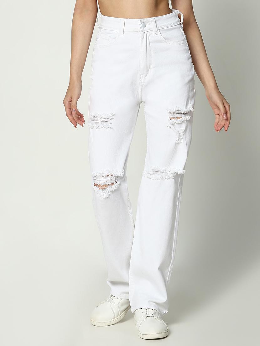 women white denim distress jean - 21682128 - Zoom Image - 0