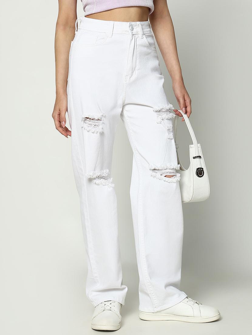 women white denim distress jean - 21682128 - Standard Image - 1