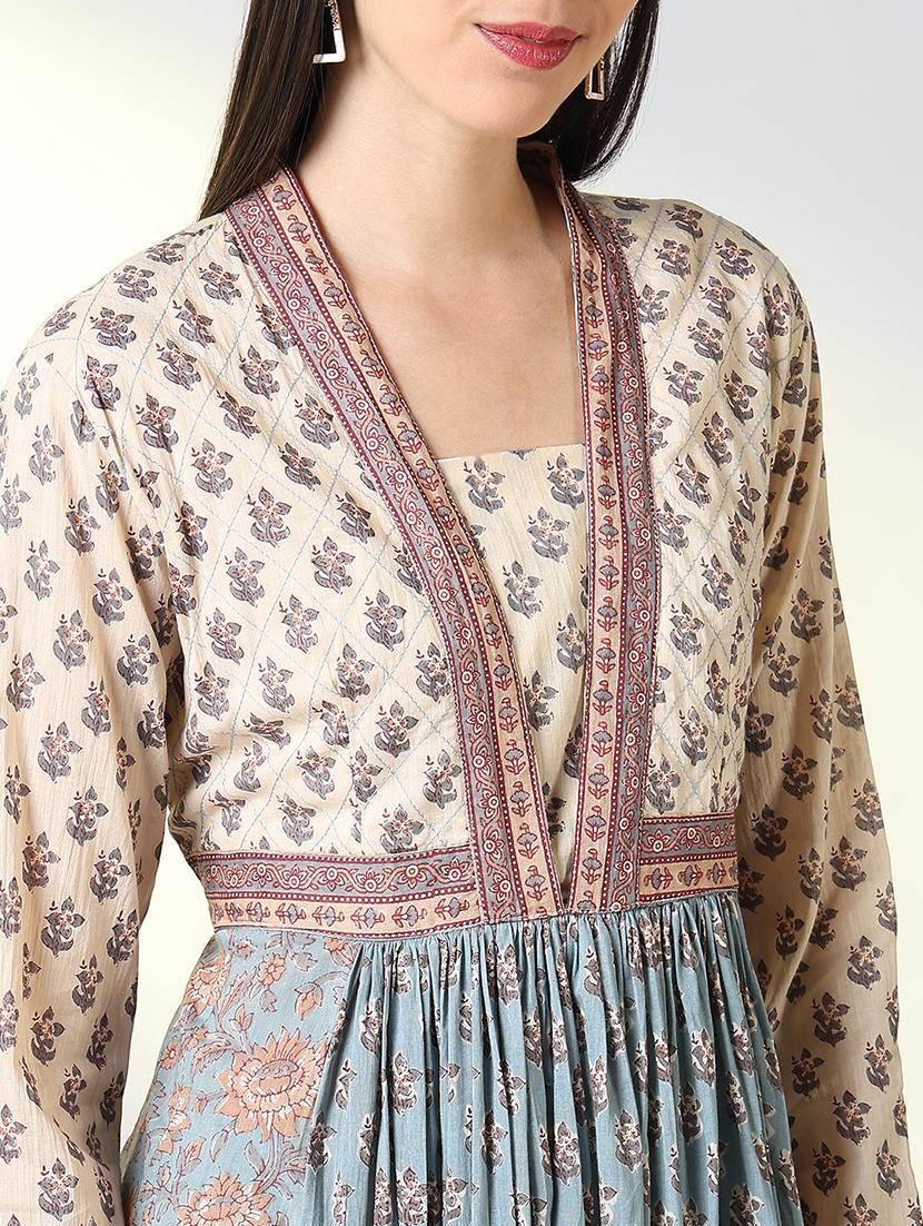 women light blue printed long sleeve flared kurta - 21682134 - Standard Image - 6