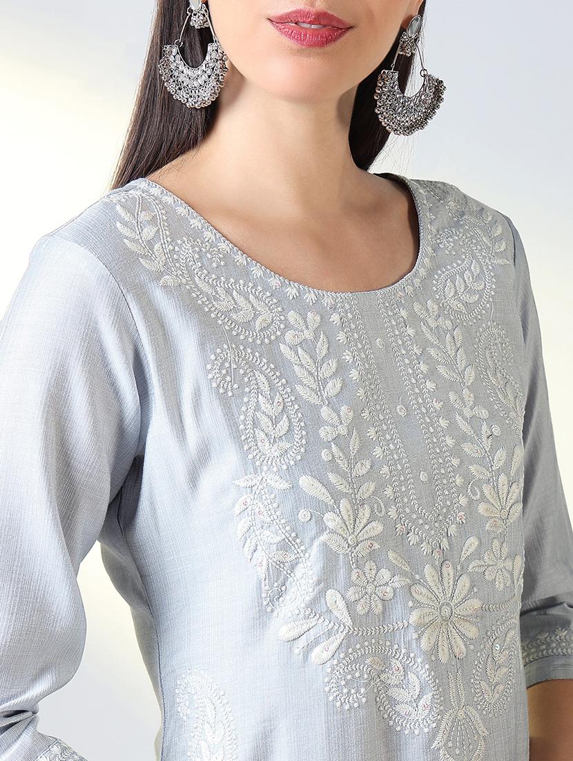 women embroidered three quarter sleeve straight kurta - 21682137 - Standard Image - 6
