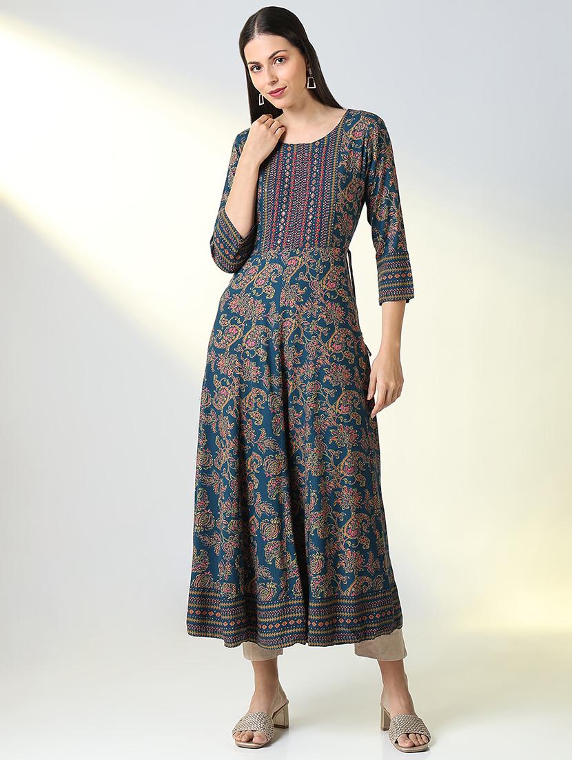 women teal paisley printed round neck - 21682141 - Standard Image - 1
