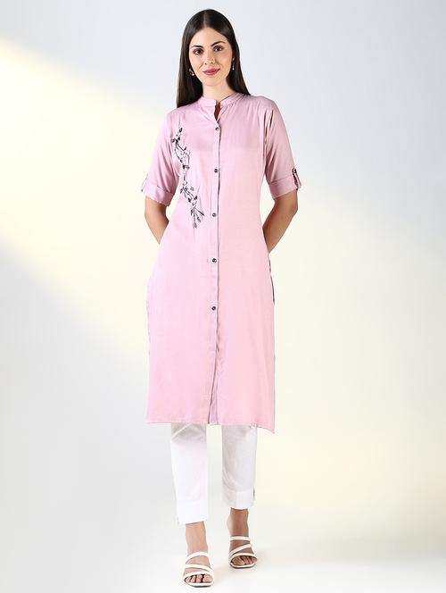 women pink embellished straight kurta - 21682143 - Standard Image - 0