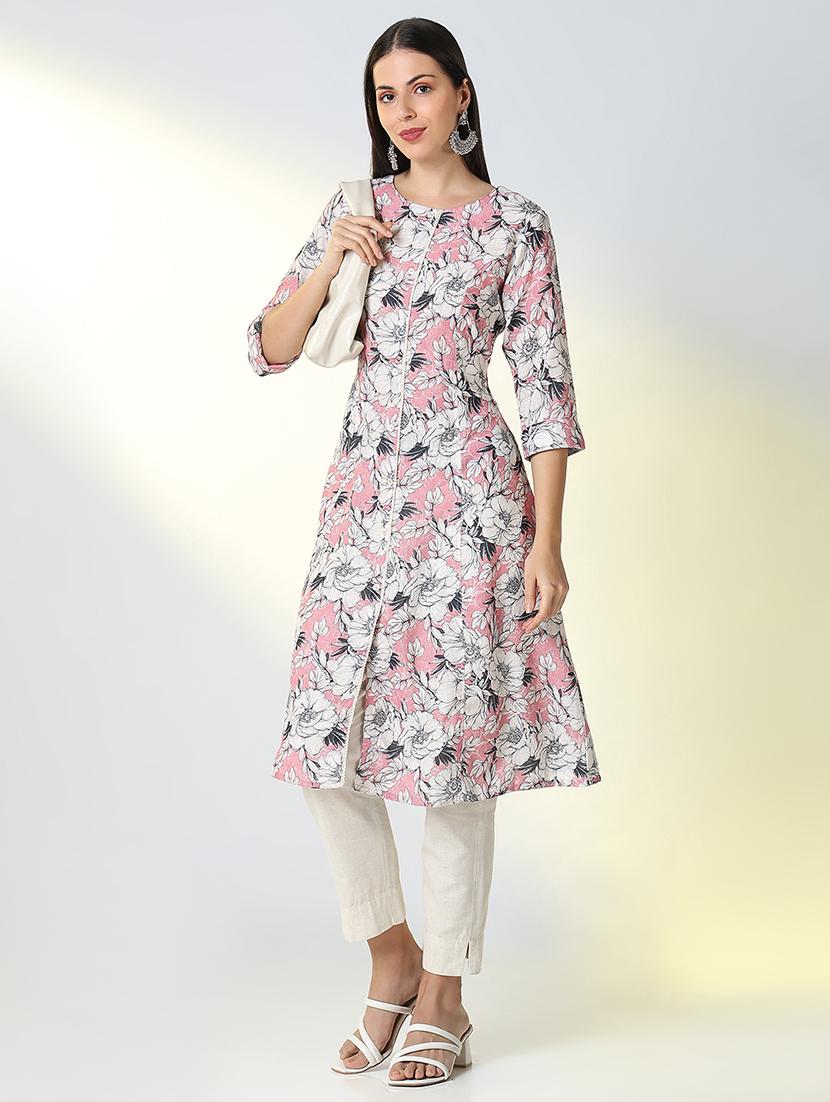 women pink floral printed a-line kurta - 21682144 - Zoom Image - 0