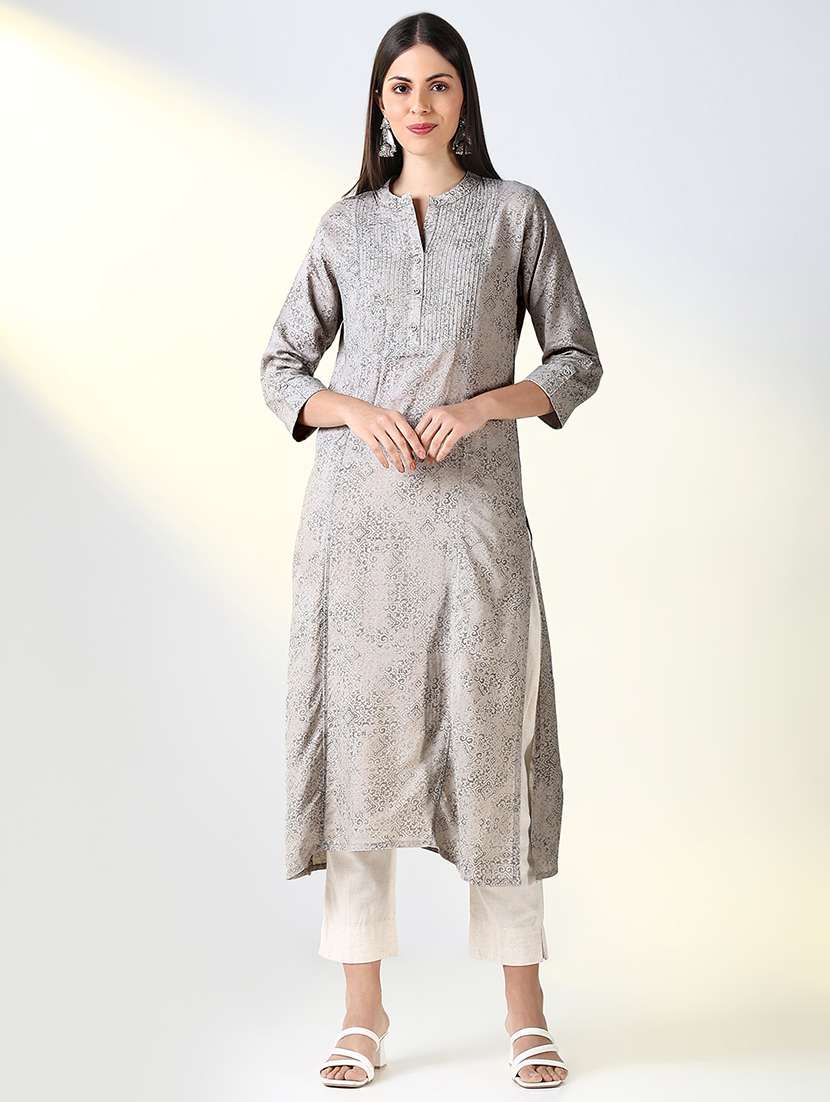 women printed three quarter sleeve straight kurta - 21682145 -  Standard Image - 1
