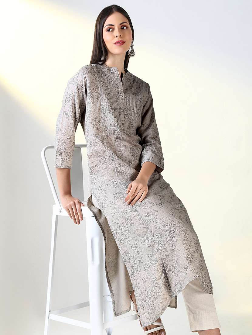 women printed three quarter sleeve straight kurta - 21682145 -  Standard Image - 4