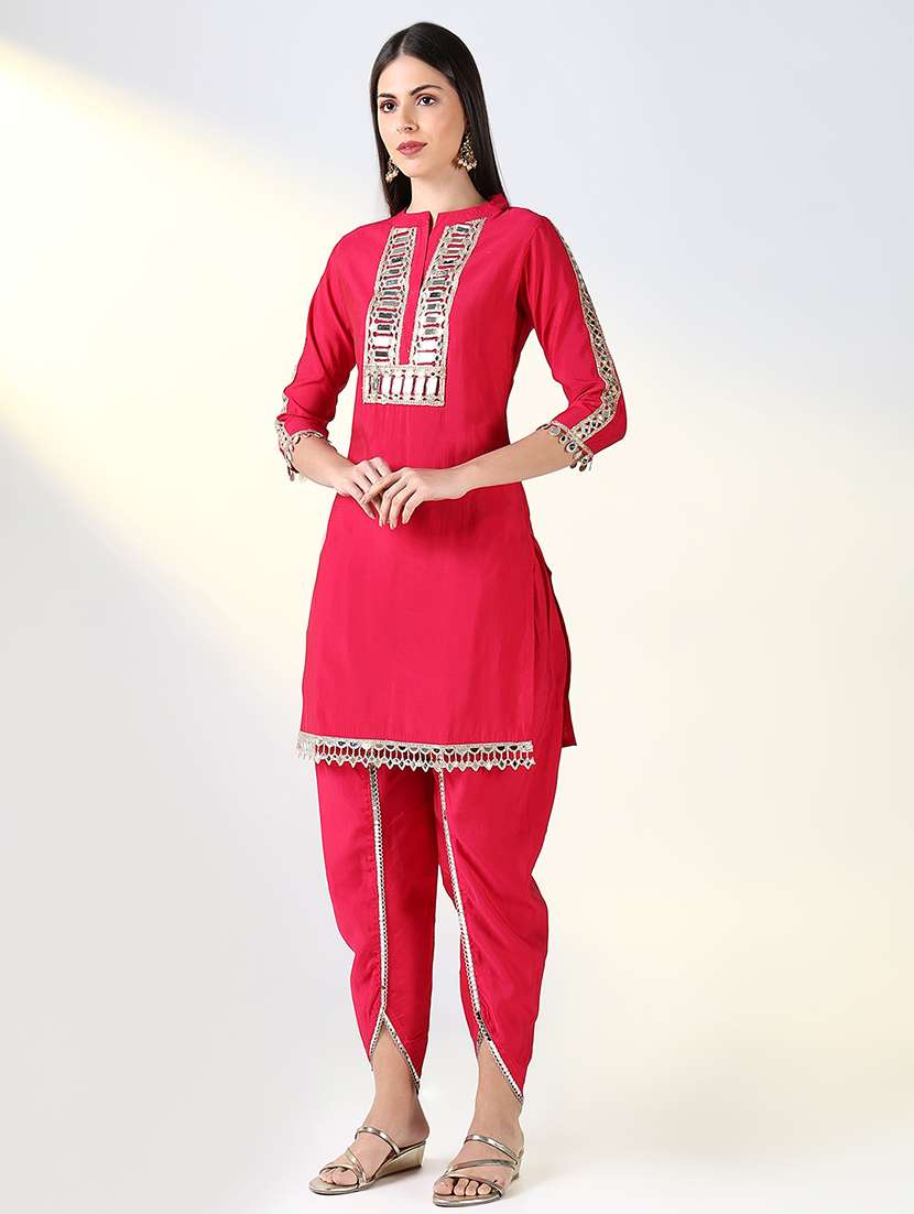 women pink mirror work dhoti kurta set - 21682158 -  Standard Image - 1