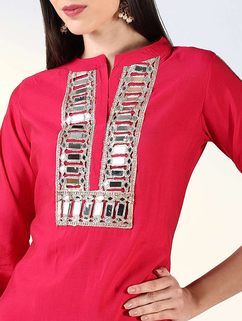 women pink mirror work dhoti kurta set - 21682158 -  Standard Image - 4