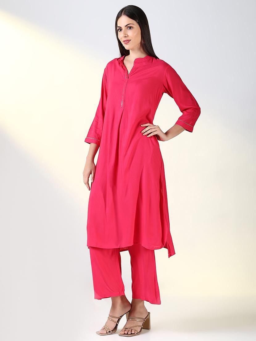 women pink solid kurta palazzo set - 21682159 - Standard Image - 1