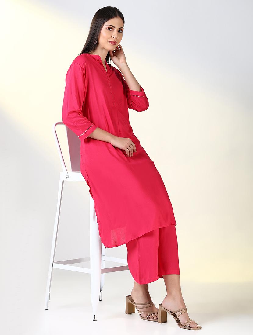 women pink solid kurta palazzo set - 21682159 - Standard Image - 4