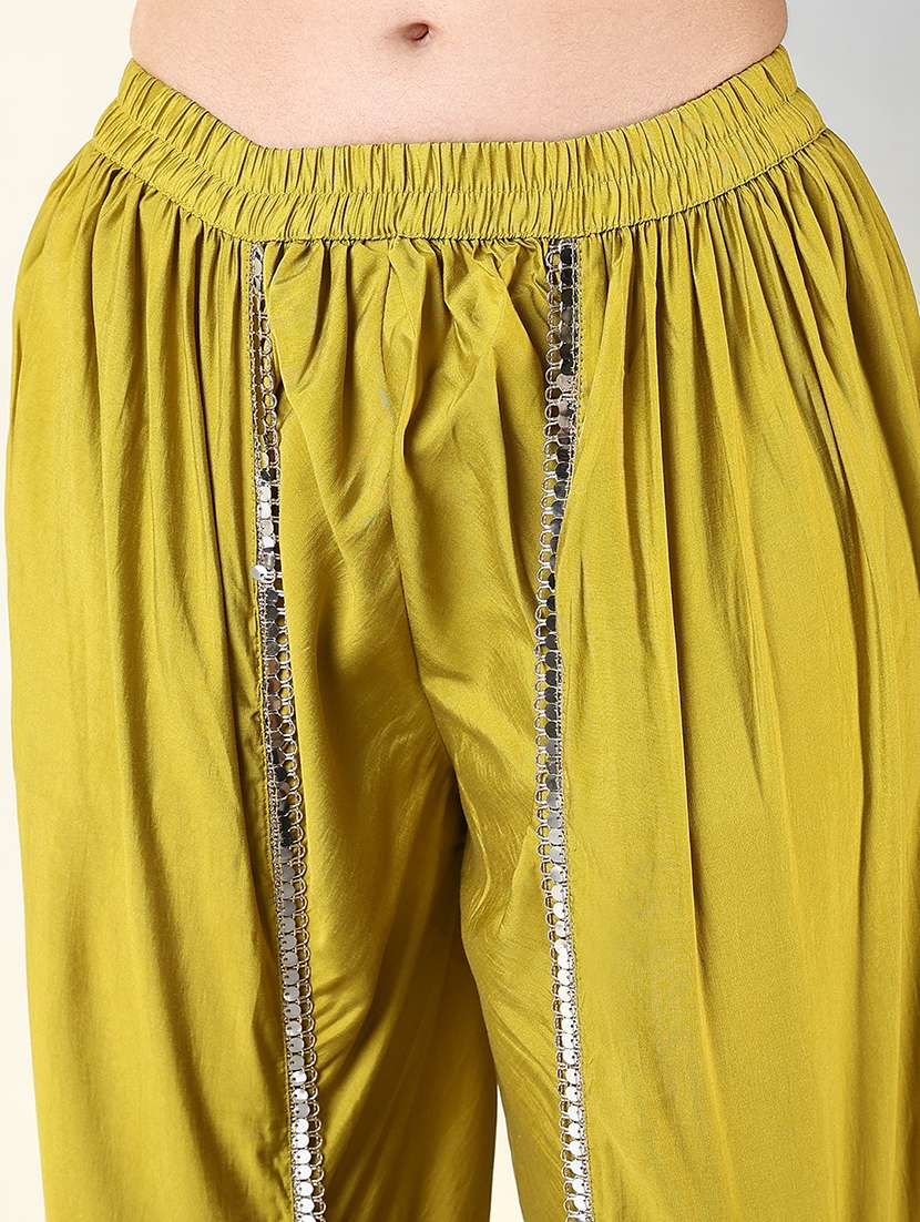 women lime mirror work dhoti kurta set - 21682160 -  Standard Image - 6