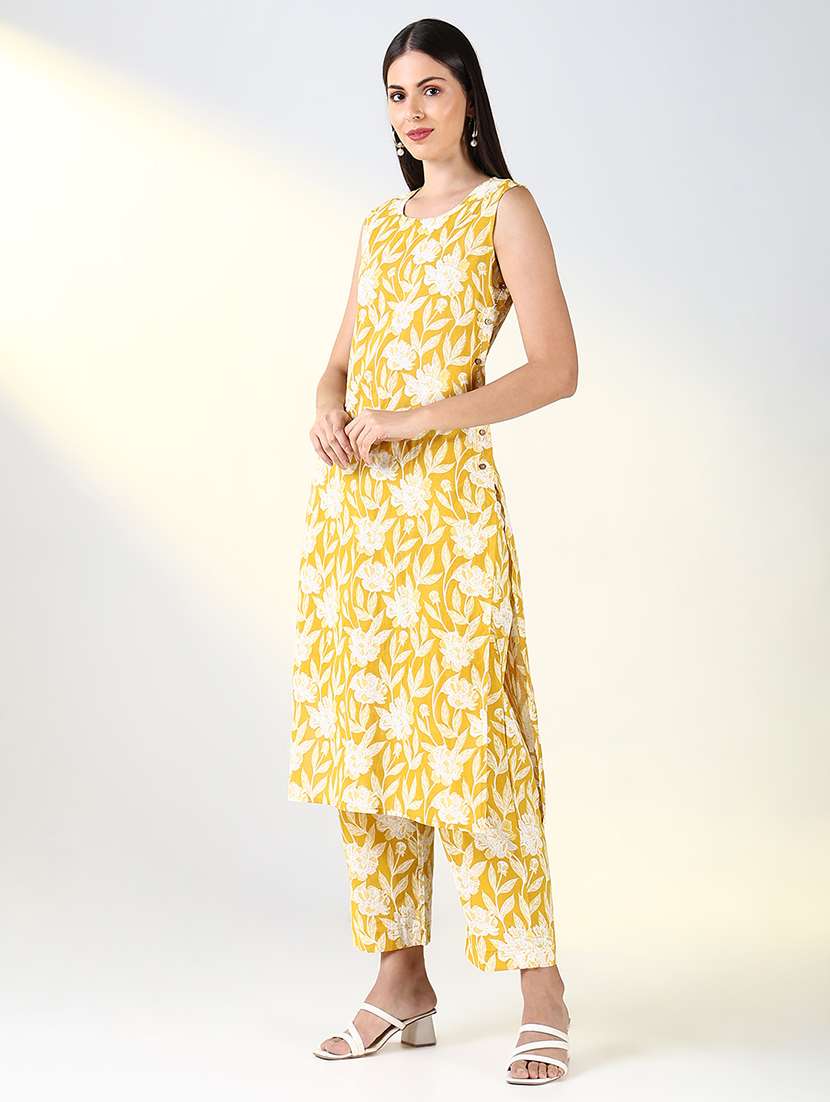 women yellow floral printed kurta pant set - 21682164 -  Standard Image - 1