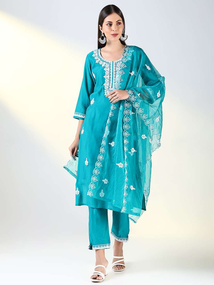 women embroidered kurta pant set with dupatta