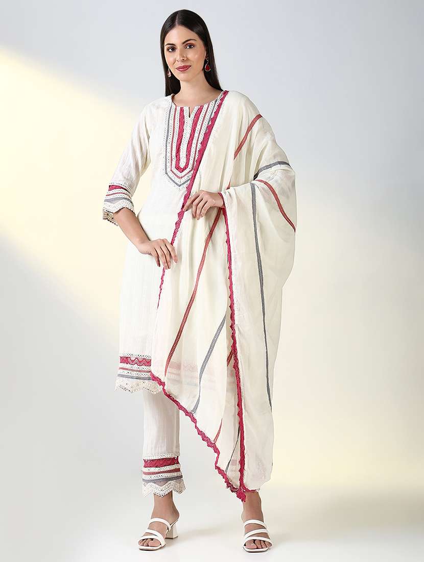 women off white mirror work kurta pant set with dupatta - 21682168 -  Standard Image - 1