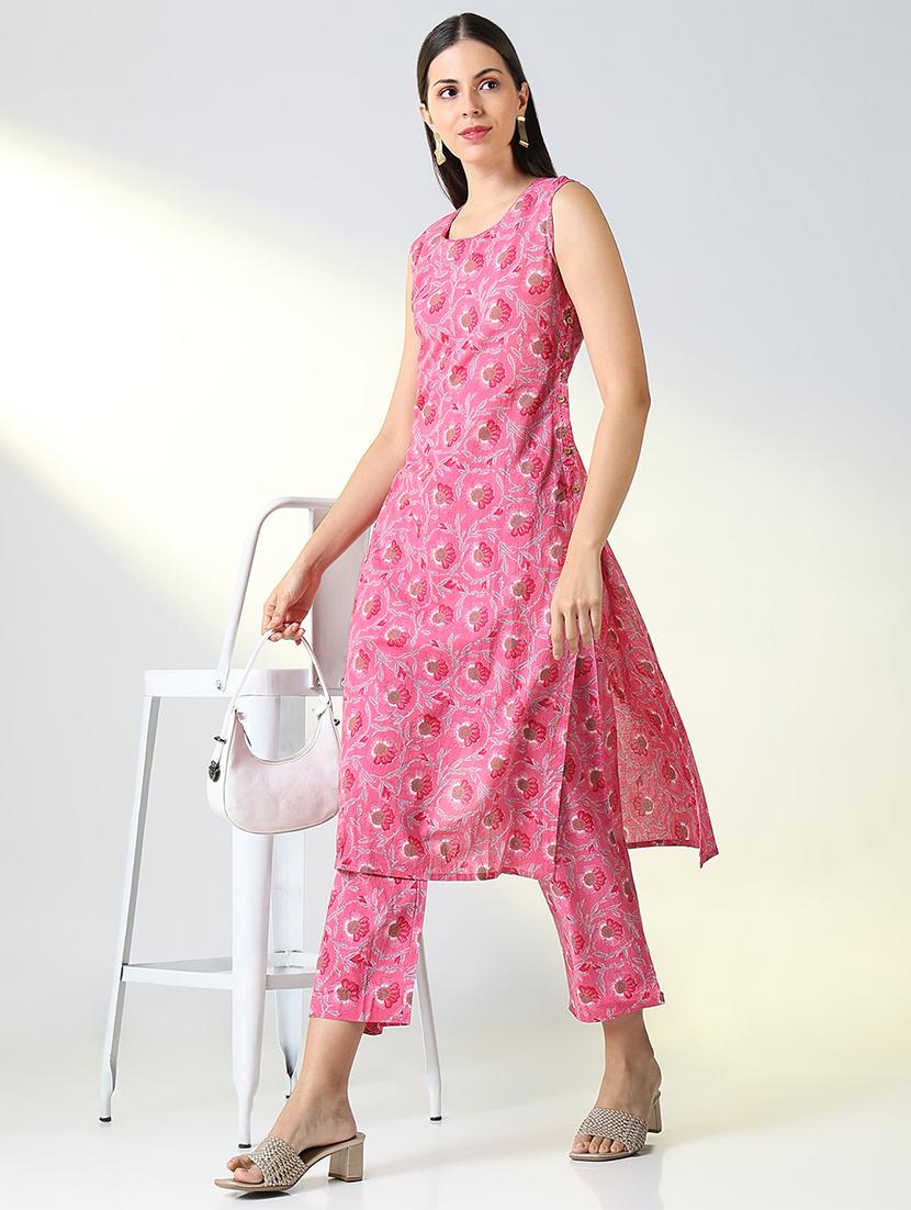 women pink floral printed kurta pant set - 21682170 -  Zoom Image - 0