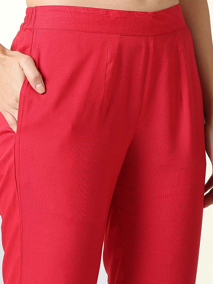women red solid v neck kurta pant set - 21682184 - Standard Image - 6