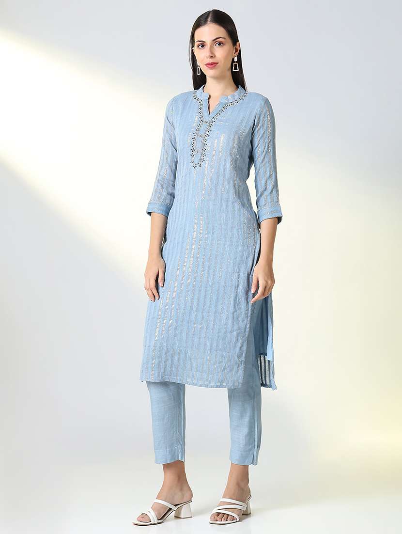 women stripes kurta pant set with dupatta - 21682185 -  Standard Image - 1