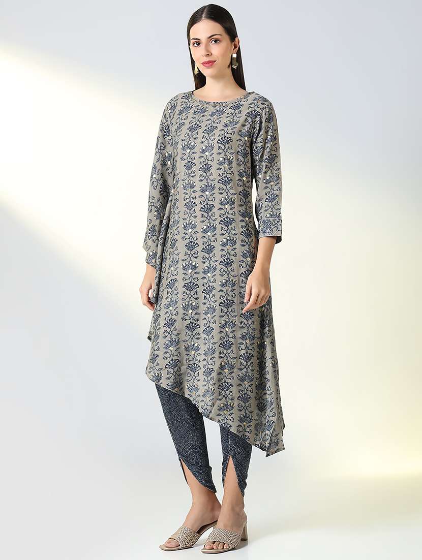 women grey floral printed dhoti kurta set - 21682186 -  Standard Image - 1