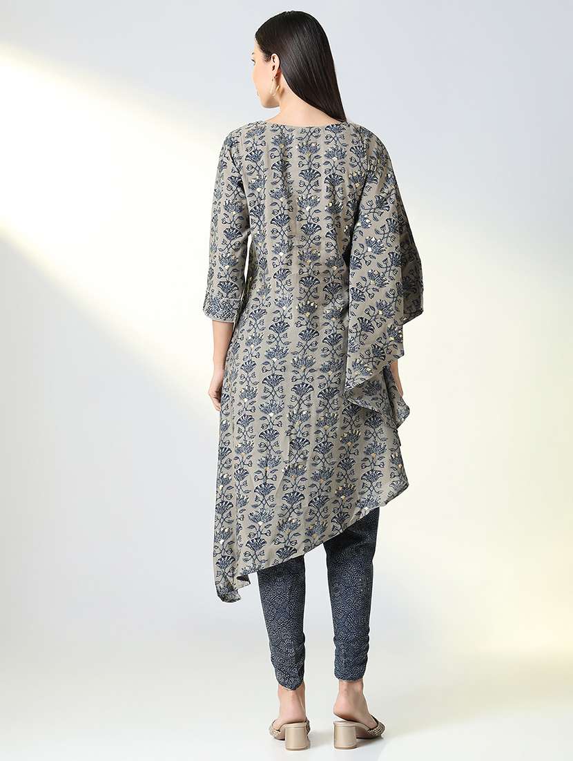 Women Grey Floral Printed Dhoti Kurta Set