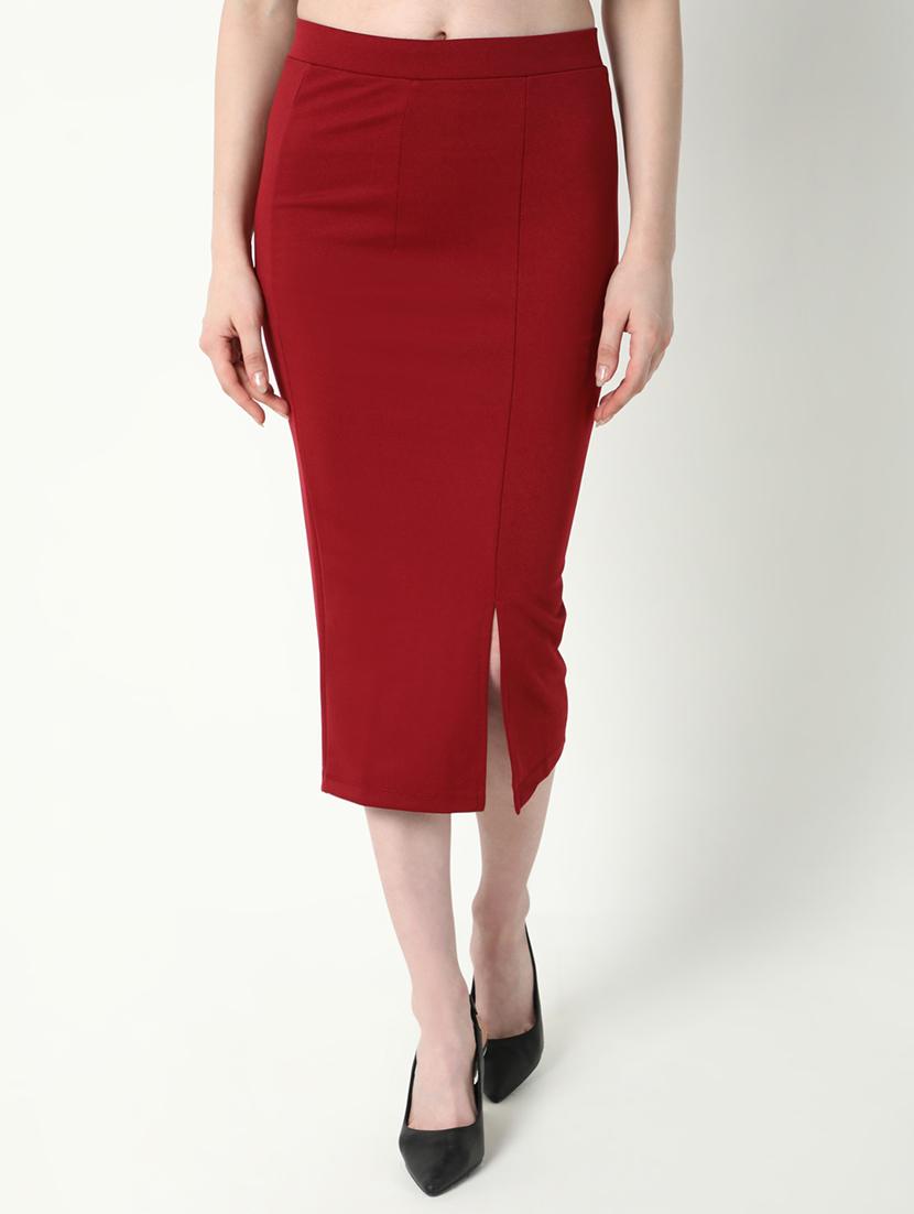 women red solid pencil skirt - 21682211 - Zoom Image - 0