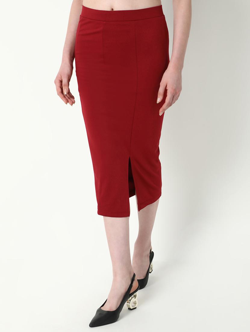 women red solid pencil skirt - 21682211 - Standard Image - 1