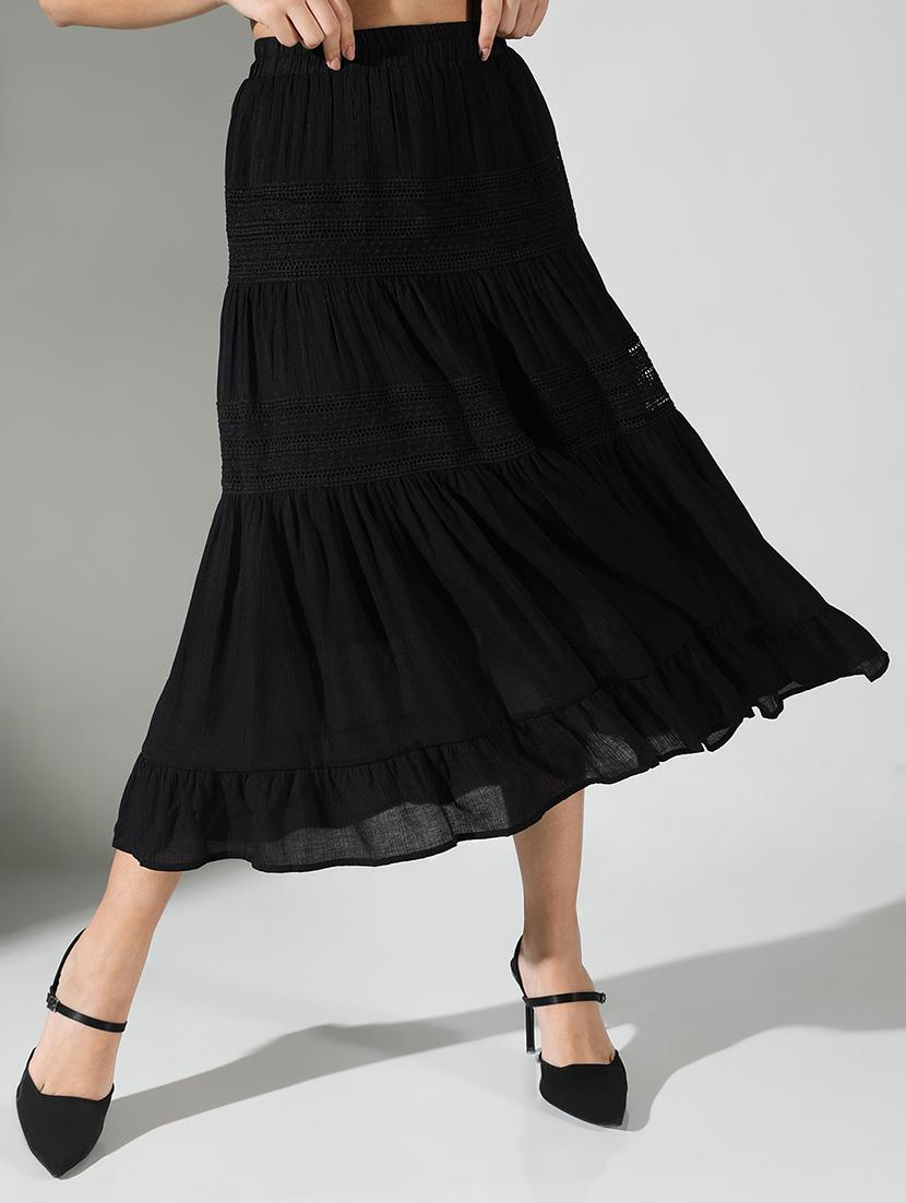 women black solid tiered skirt - 21682213 - Standard Image - 1