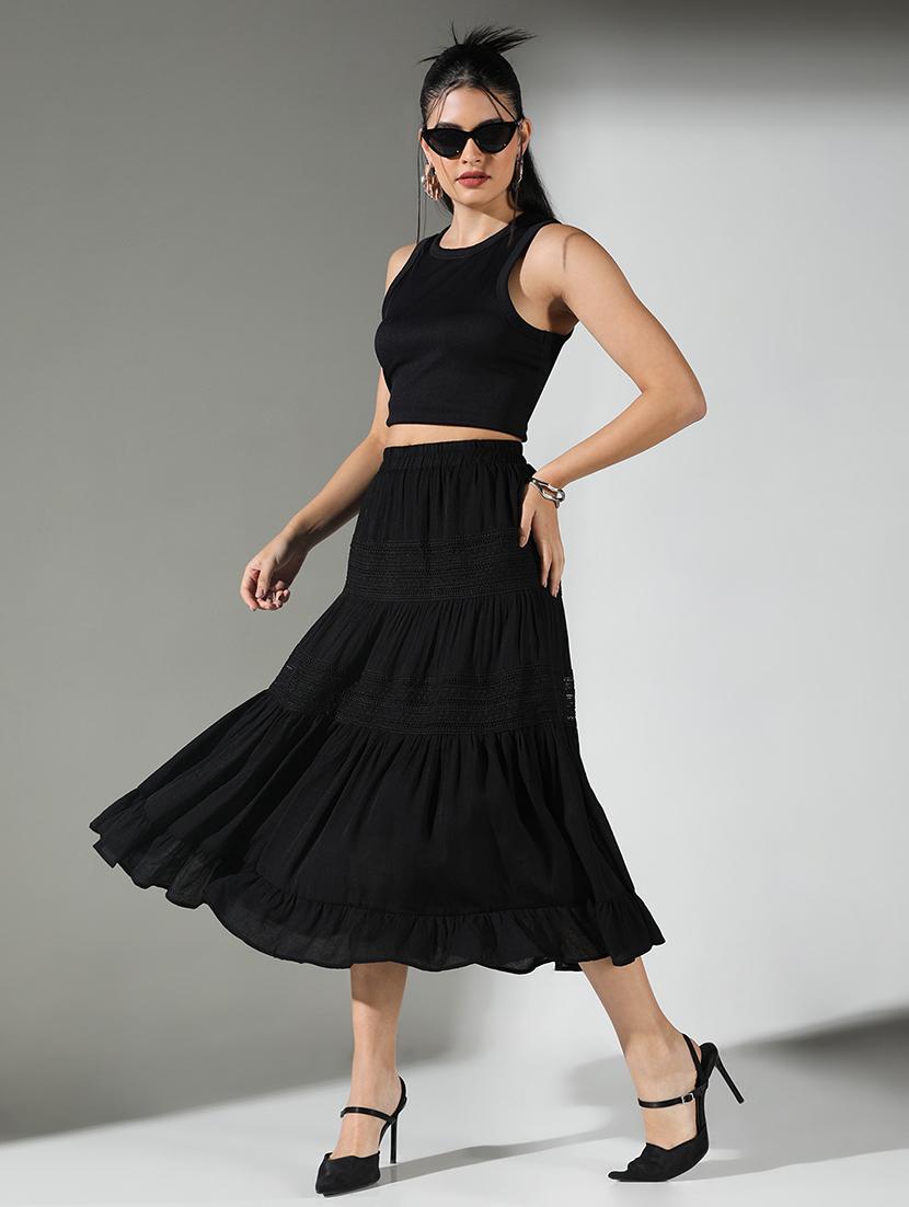 women black solid tiered skirt - 21682213 - Standard Image - 4